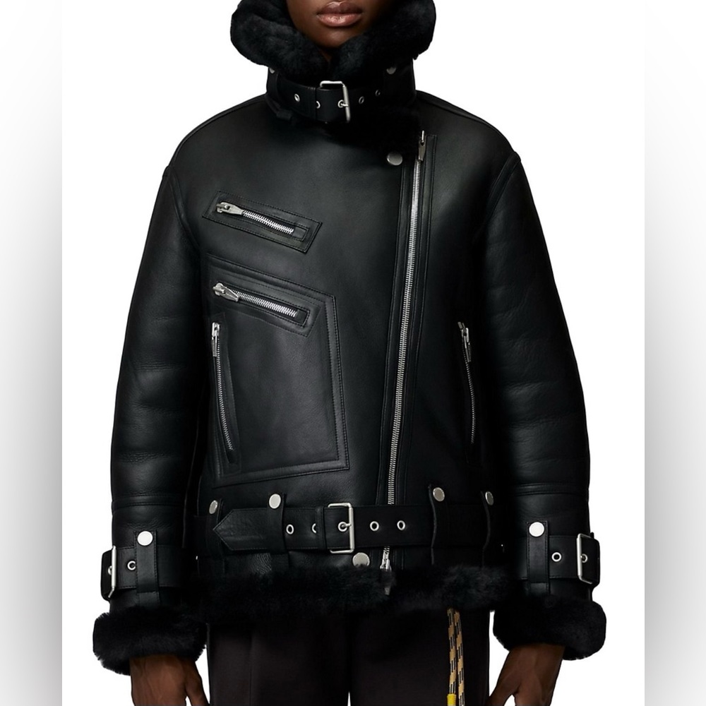 The Arrivals Moya Leather & Shearling Moto Jacket M - Picture 5 of 6